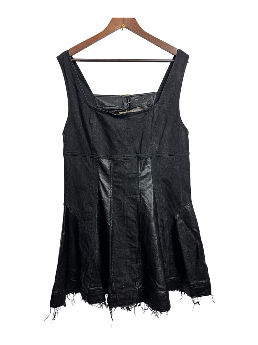 Pilcro Sleeveless Faux-Leather denim Fit-and-Flare Mini Dress XL - Picture 3 of 16
